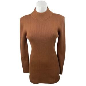 Line and Dot Brown Rib Knit Mock Neck Long Sleeve Mini Bodycon Sweater Dress S